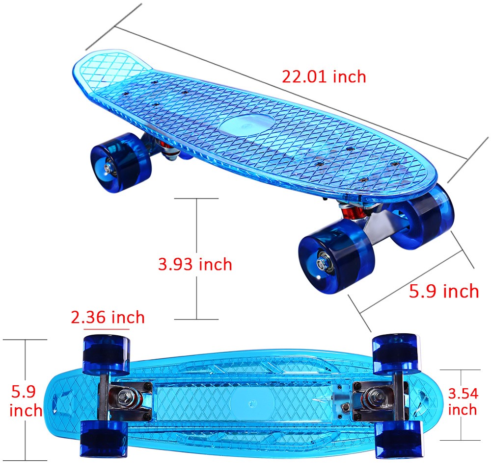 CL - 402 Transparent LED Ocean Style Skateboard Complete 22 inch Retro Cruiser Longboard