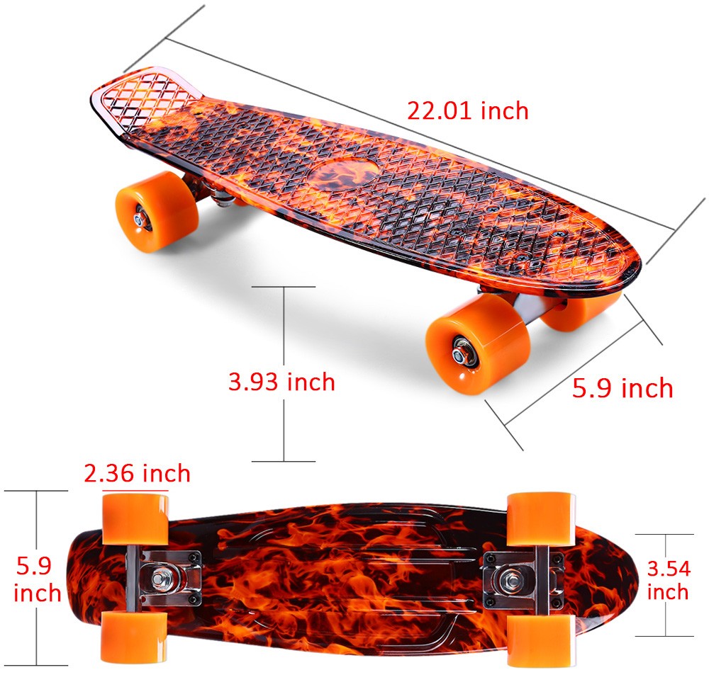 CL - 78 Printing Flame Pattern Skateboard Complete 22 inch Retro Cruiser Longboard