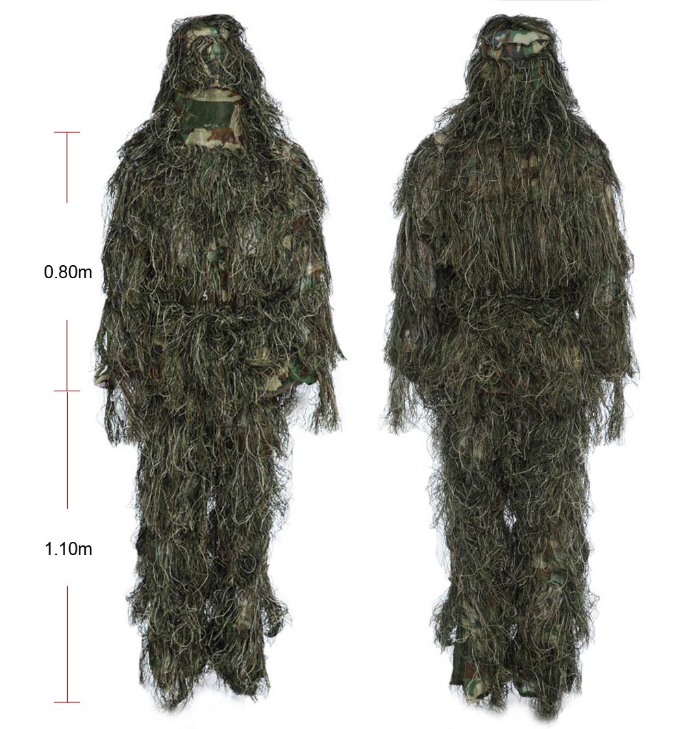 4 Pieces Hunting Woodland Camo Sniper Ghillie Suit Tactical Camouflage Clothing
