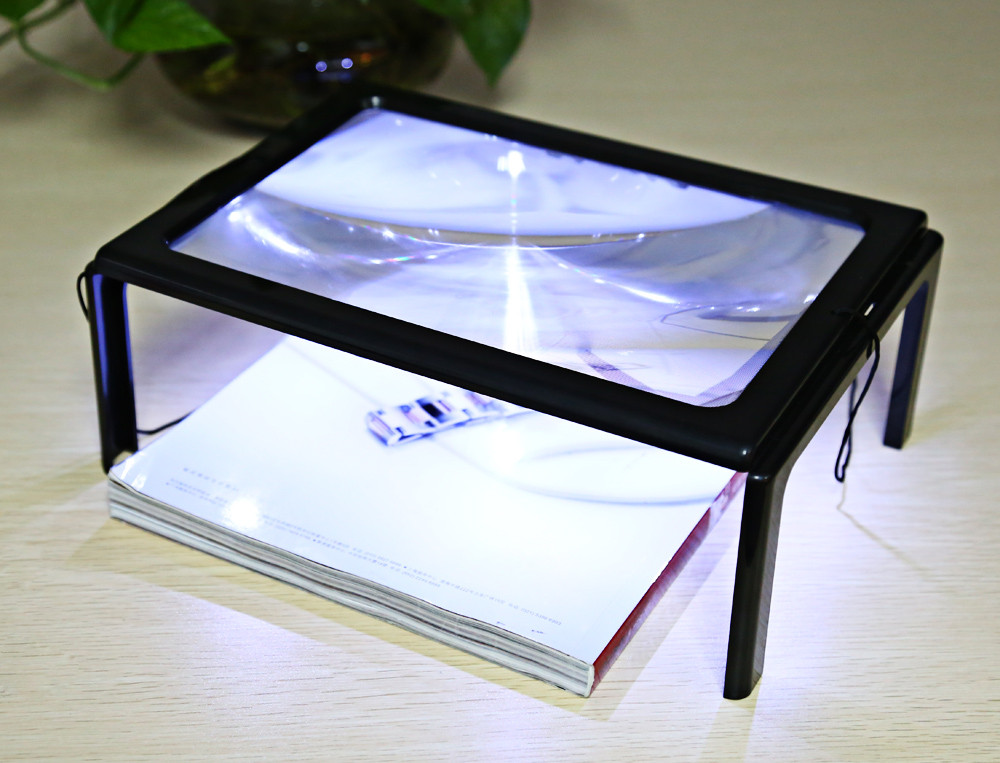 4 LED Lights Foldable Desk A4 Full Page Large Reading Hands Free 3X Magnifier for Reading