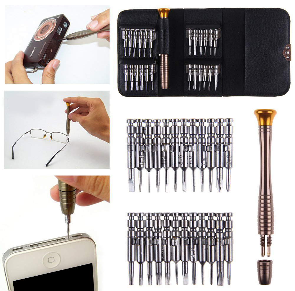 25 in 1 Repair Opening Tool Kit Pentalobe Torx Phillips Screwdriver Wallet Set with Leather Pouch