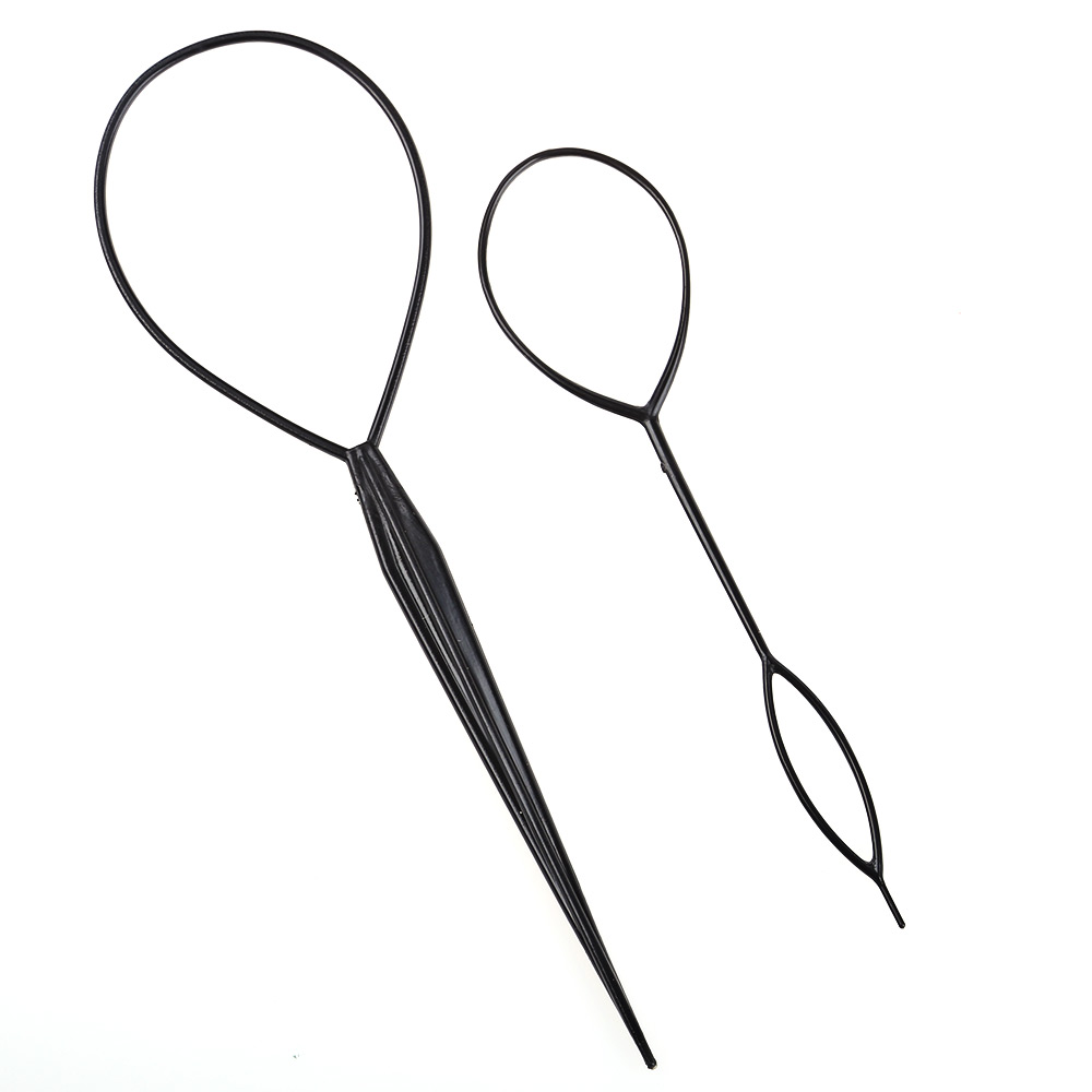 2pcs Ponytail Hair Braider Plastic Loop Styling Tools Black Topsy Clip