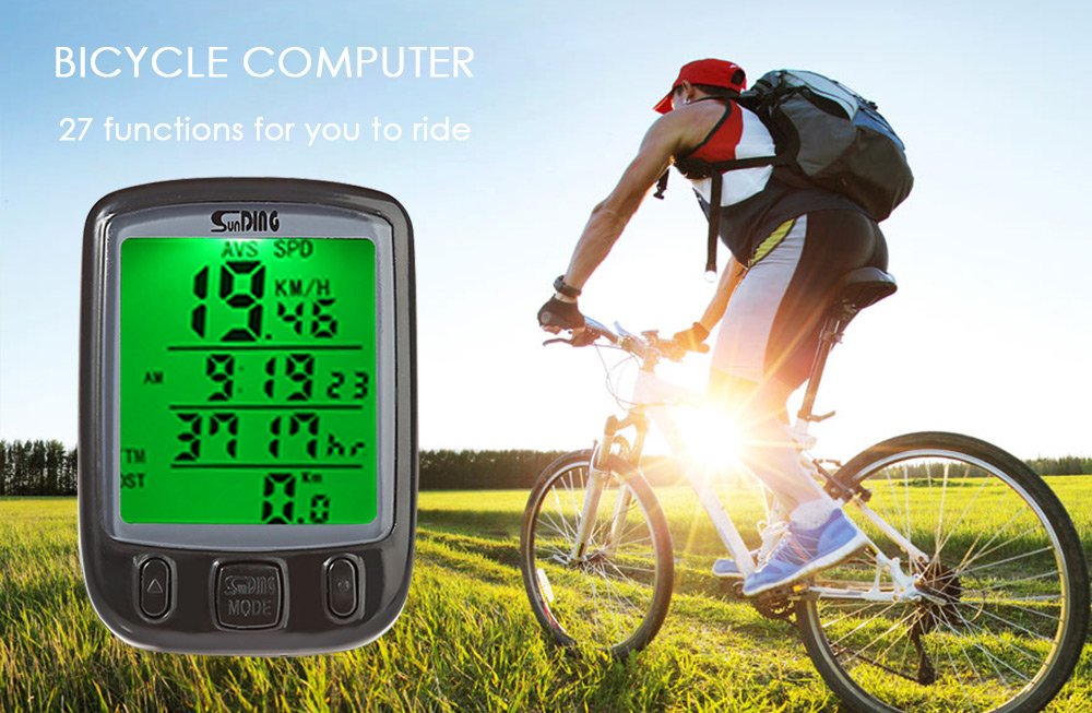 SunDing SD - 563B Leisure Bicycle Computer Water Resistant Cycling Odometer Speedometer with Green Backlight
