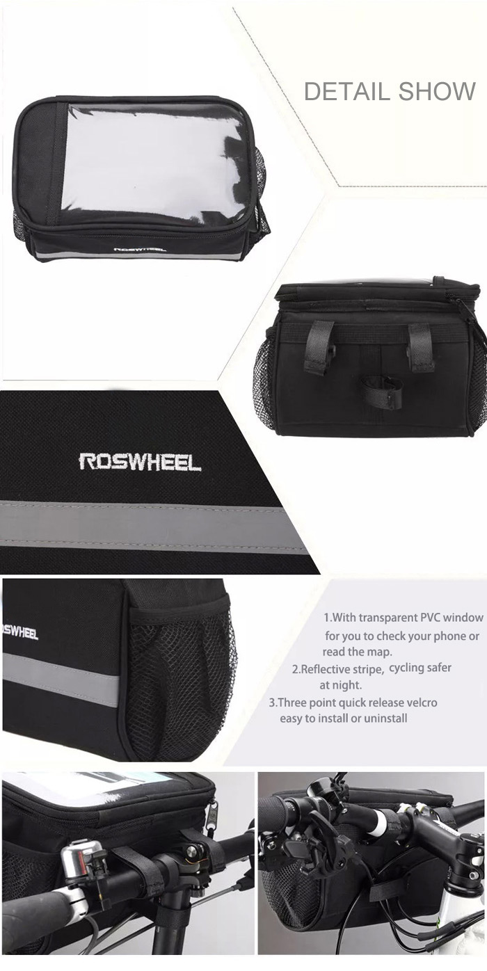 Roswheel 3.5L Bike Handlebar Bag Bicycle Front Tube Pocket 600D Map Pack Riding Cycling Supplies