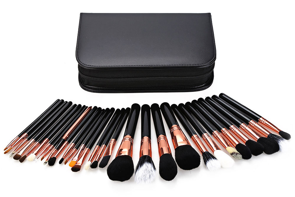 29pcs Animal Hair Professional Cosmetic Makeup Brushes Tool Set with Black Leather Cosmetic Case