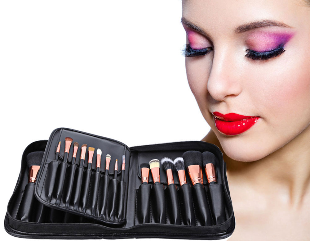 29pcs Animal Hair Professional Cosmetic Makeup Brushes Tool Set with Black Leather Cosmetic Case