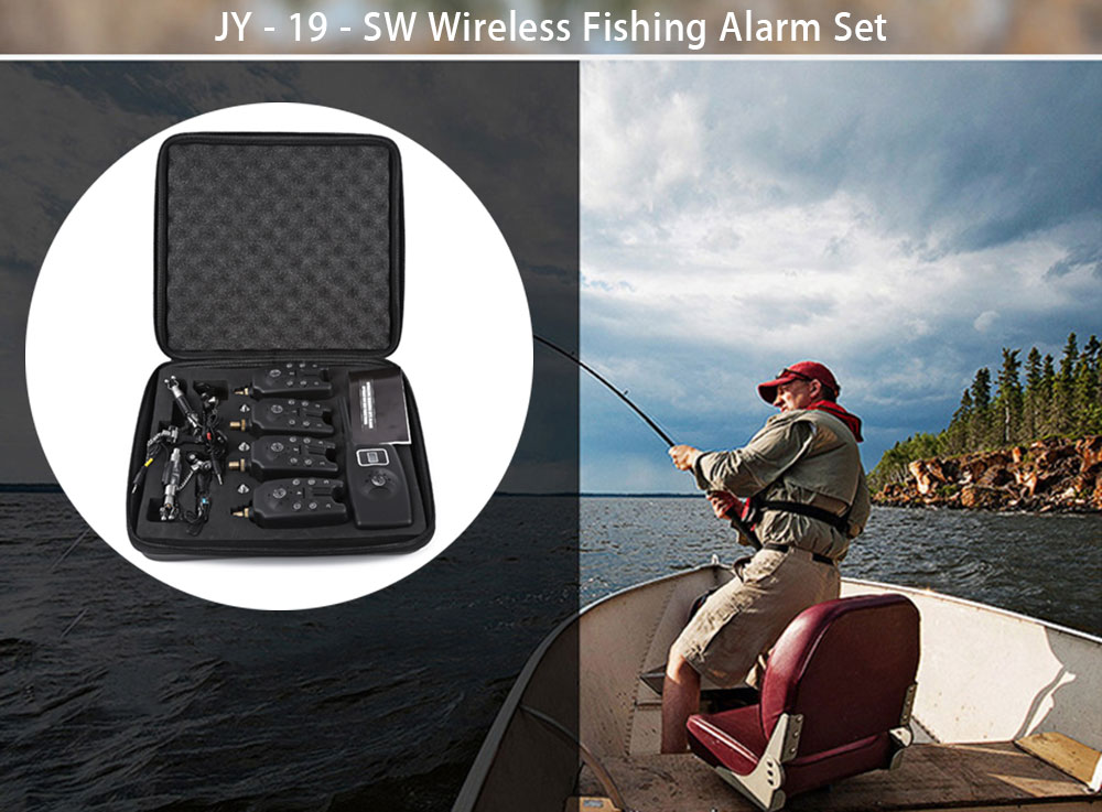 JY - 19 - SW Wireless Fishing Alarm Set 4 Bite Alerters 1 Receiver 4 Fish Swingers
