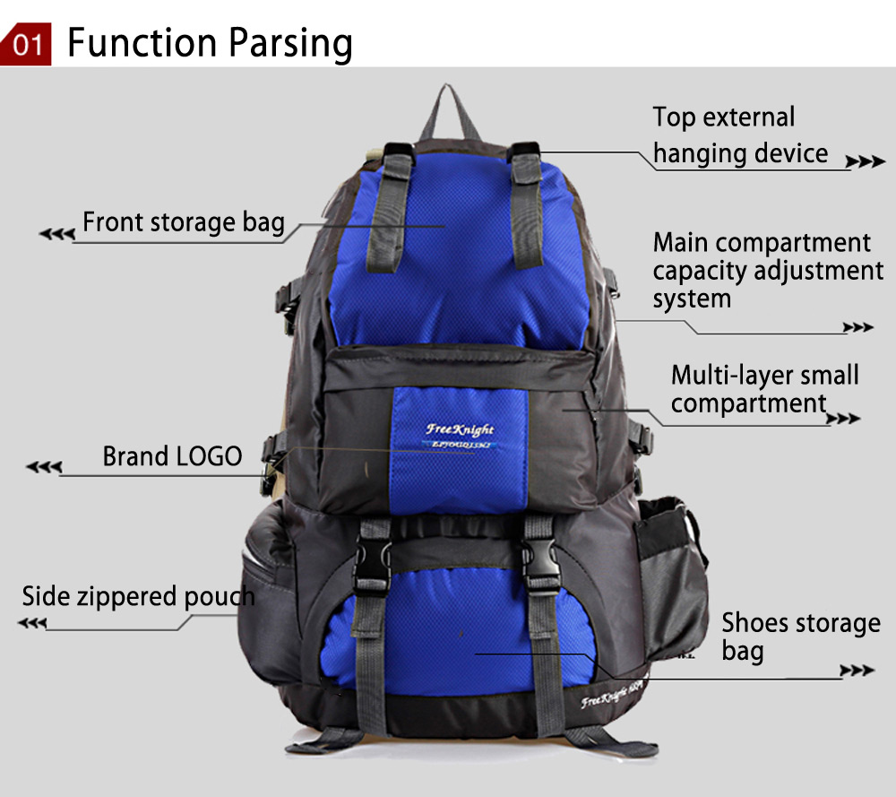 Free Knight FK0218 Outdoor 50L Polyester Water Resistant Backpack Mountaineering Camping Bag