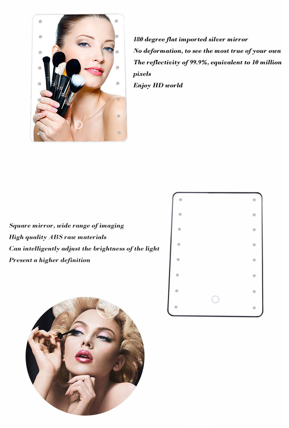 Fashion 16 LEDs Portable Folding Toilet Lighted Makeup Mirror