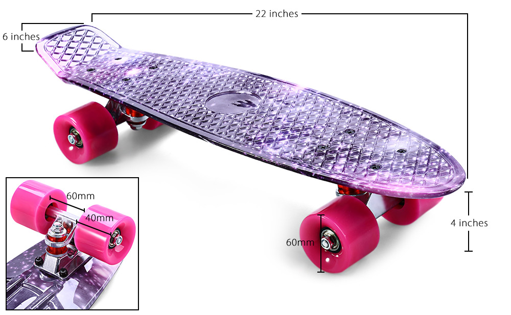 CL - 95 Printing Purple Starry Sky Pattern Skateboard Complete 22 inch Retro Cruiser Longboard