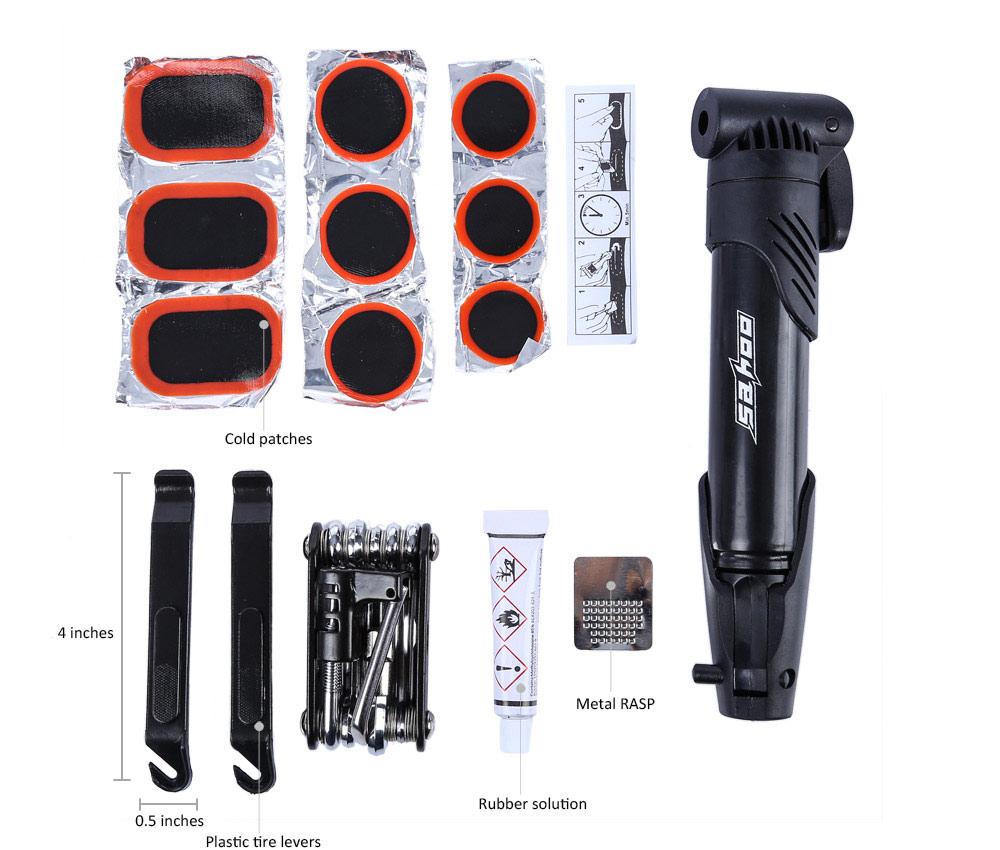 SAHOO 15 in 1 Bicycle Cycling Multifunctional Tire Tyre Repair Tools Glue Patch Pump Kit with Bag