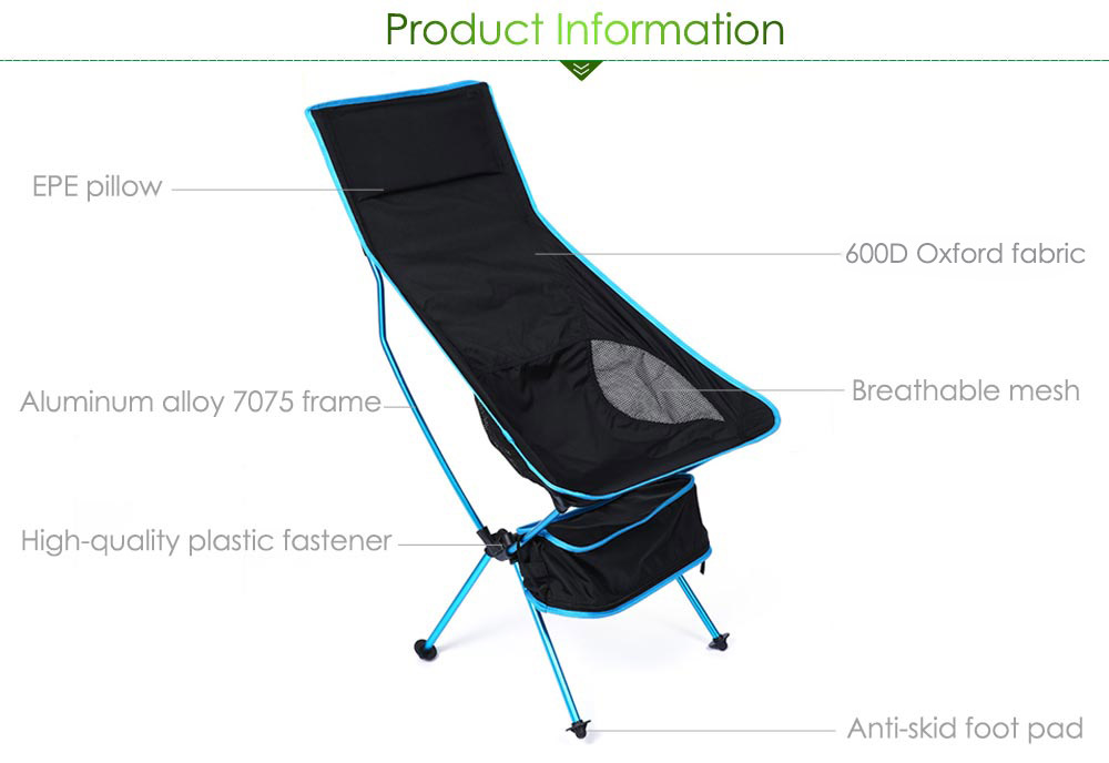 Lengthened Foldable Aluminium Alloy 7050 Outdoor Chair with EPE Pillow Foot Strap
