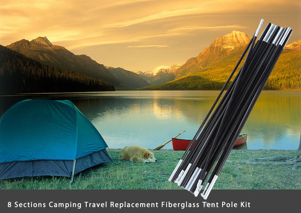 2pcs Reliable Fiberglass Tent Pole Kit 8 Sections Camping Travel Replacement Accessory