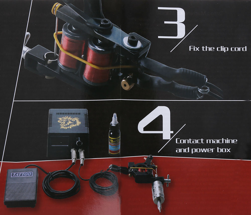 Solong Tattoo 2 Machine Gun Shader Liner Kit Power Supply 20 Needles Grip Tip