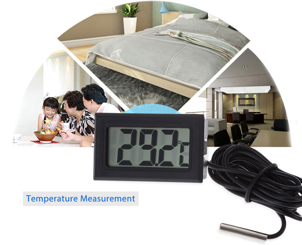 Digital Embedded Thermometer LCD Instant Read Aquarium Refrigerator Monitoring Display with Waterproof Detector
