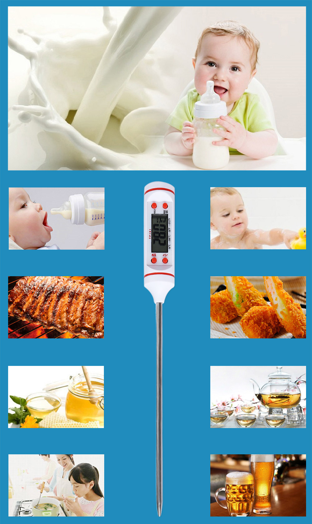 Pen-shape Embedded Digital Thermometer Kitchen Food Baking Barbecue Oil Monitoring Display Instant Read