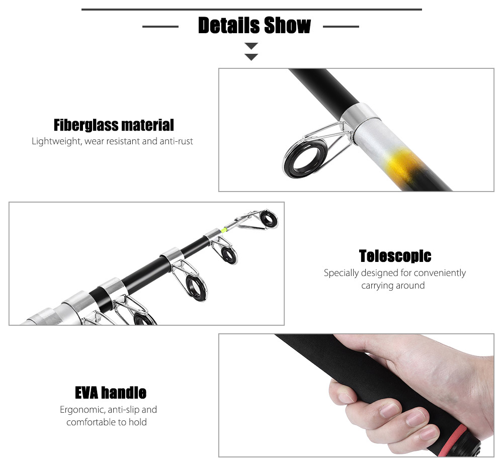 Telescopic Fishing Rod Glass Fiber Pole with EVA Handle Tackle Tool