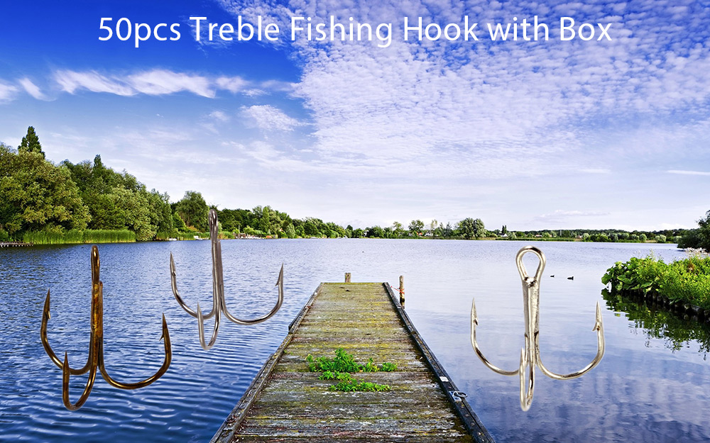 Proberos 50pcs / Box Number 2 / 4 / 6 / 8 / 10 Fishing Treble Hook
