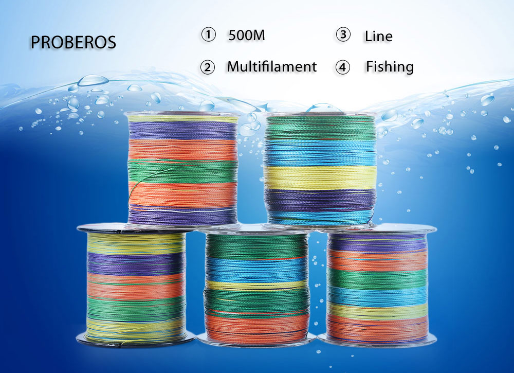 PROBEROS 500M Colormix PE Multifilament Fishing Line Strong 4 Strands Braided Wire