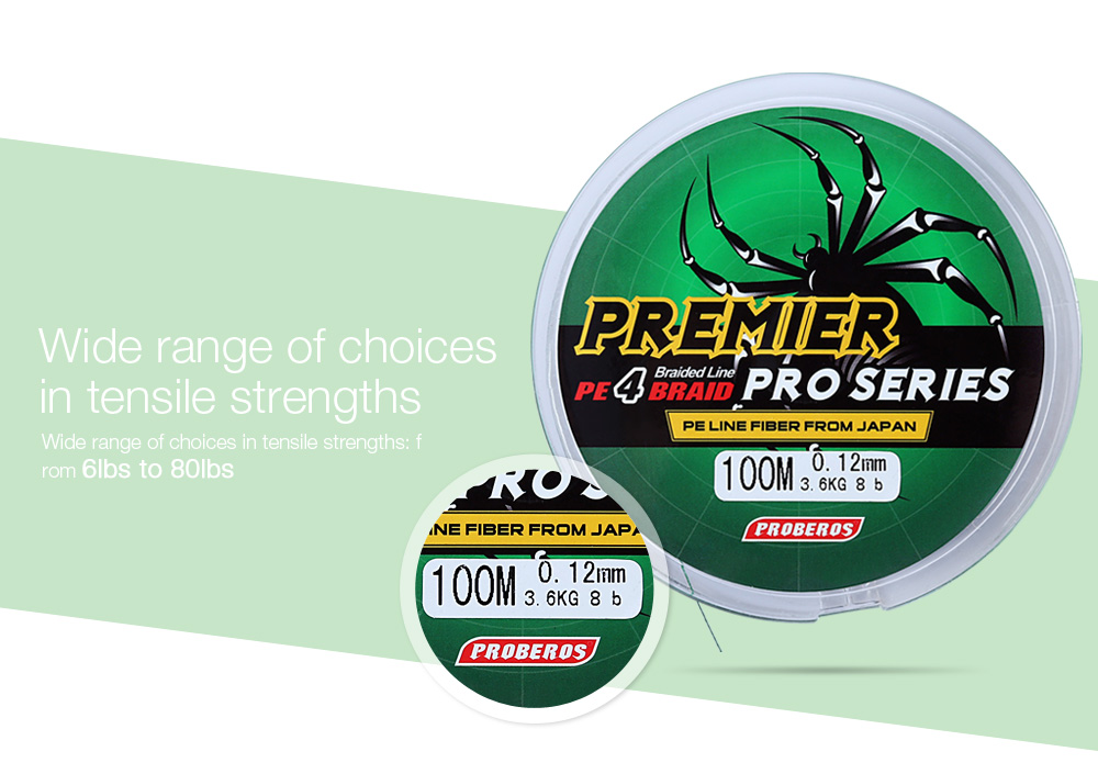 PROBEROS 100M Mixed Color PE Monofilament Fishing Line Strong 4 Strands Braided Wire