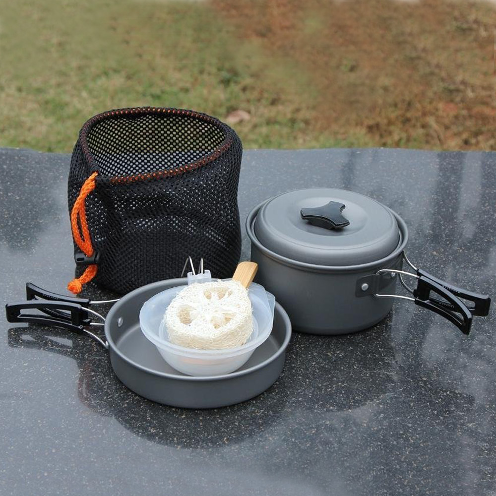 8pcs Outdoor Camping Cookware Cooking Picnic Bowl Pot Pan Set