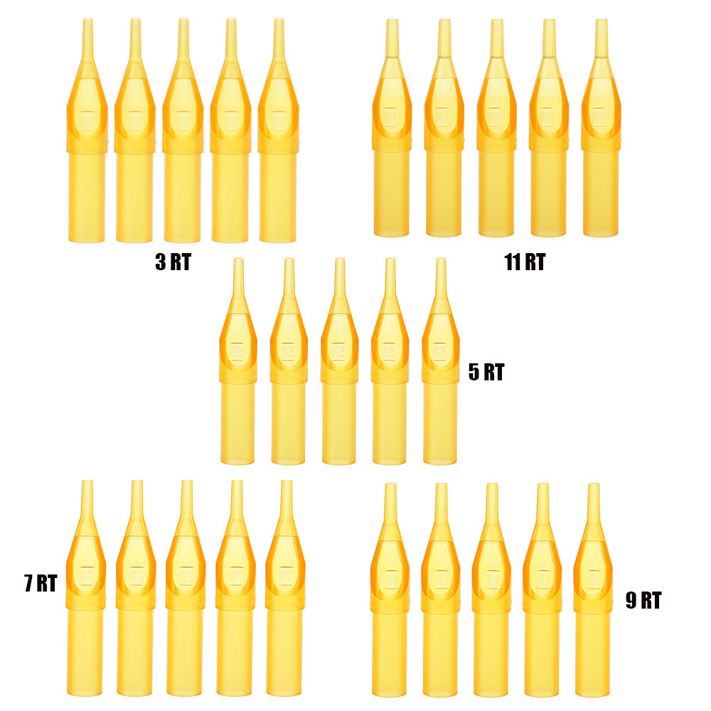 50pcs Yellow Translucent Sterile Disposable Tattoo Nozzle Tips Needle Tube Pick