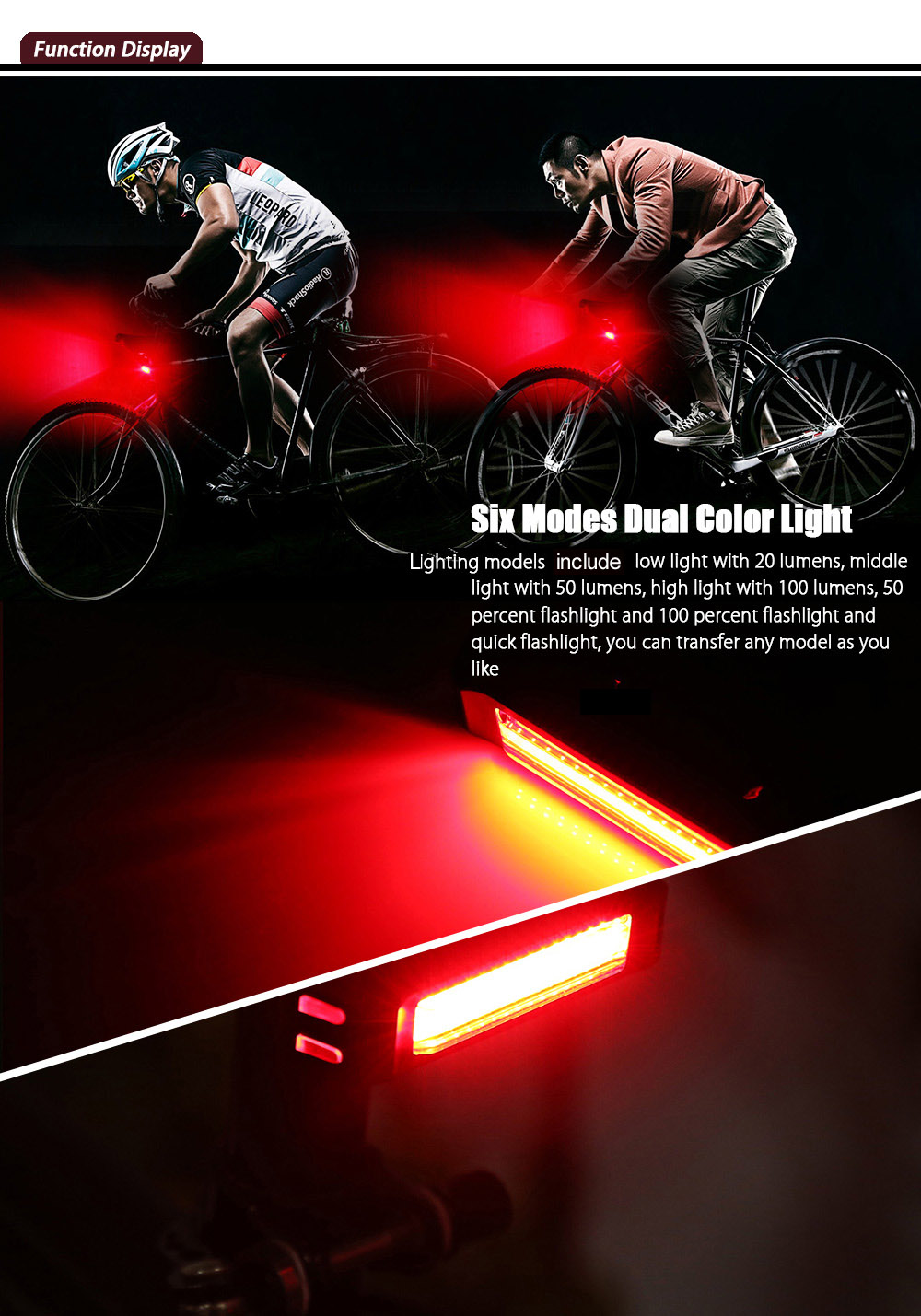 Water Resistant Road Mountain MTB Cycling Tail Light Rear Lamp for Night Bike