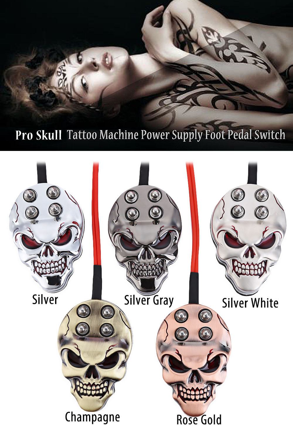 Tattoo Machine Power Supply Foot Pedal Switch Skull