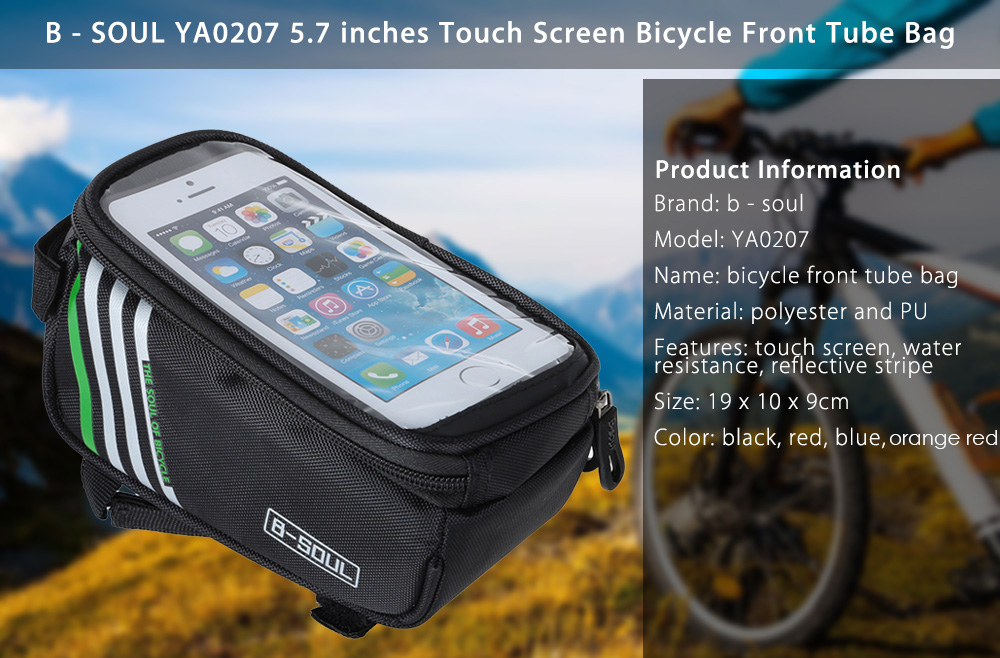B - SOUL YA0207 1.8L Water Resistant 5.7 inch Touch Screen Bicycle Front Tube Bag