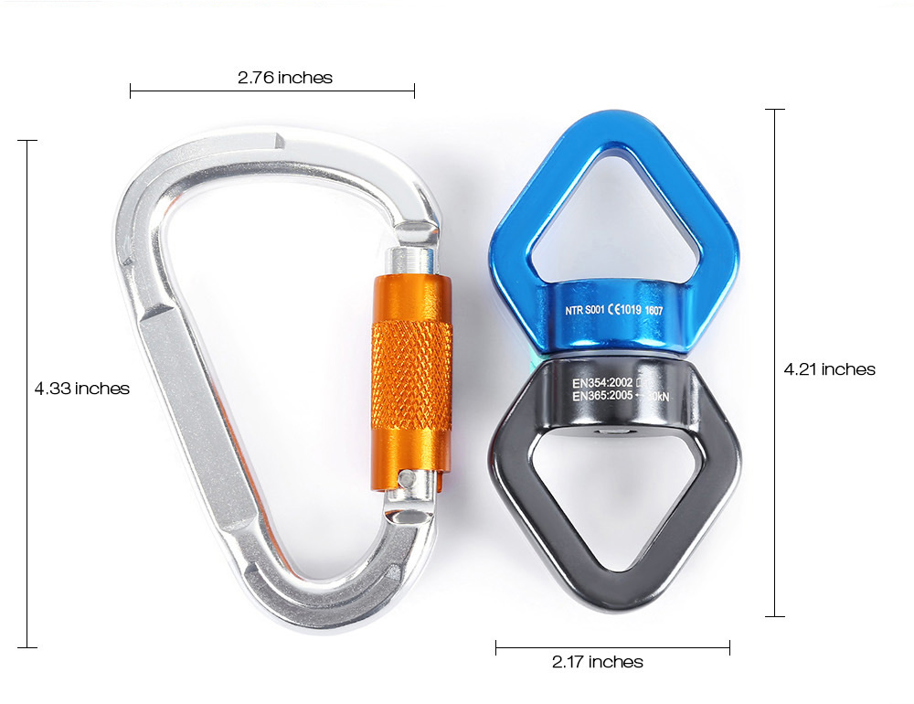 Rock Climbing Rotational Rope Swivel Connector with D-shaped Screw Locking Carabiner