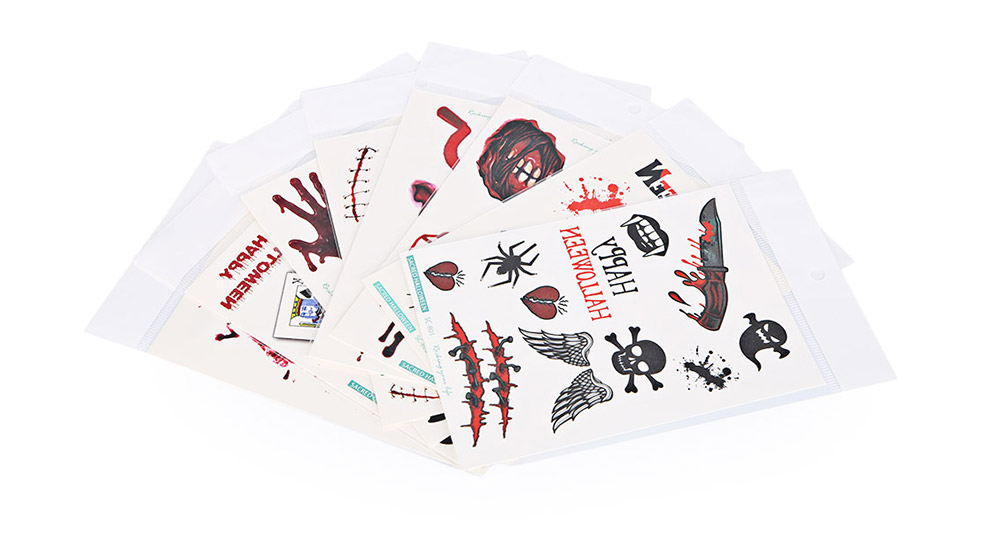 Diverse Waterproof Temporary Bloody Tattoo Stickers Horror for Halloween Makeup
