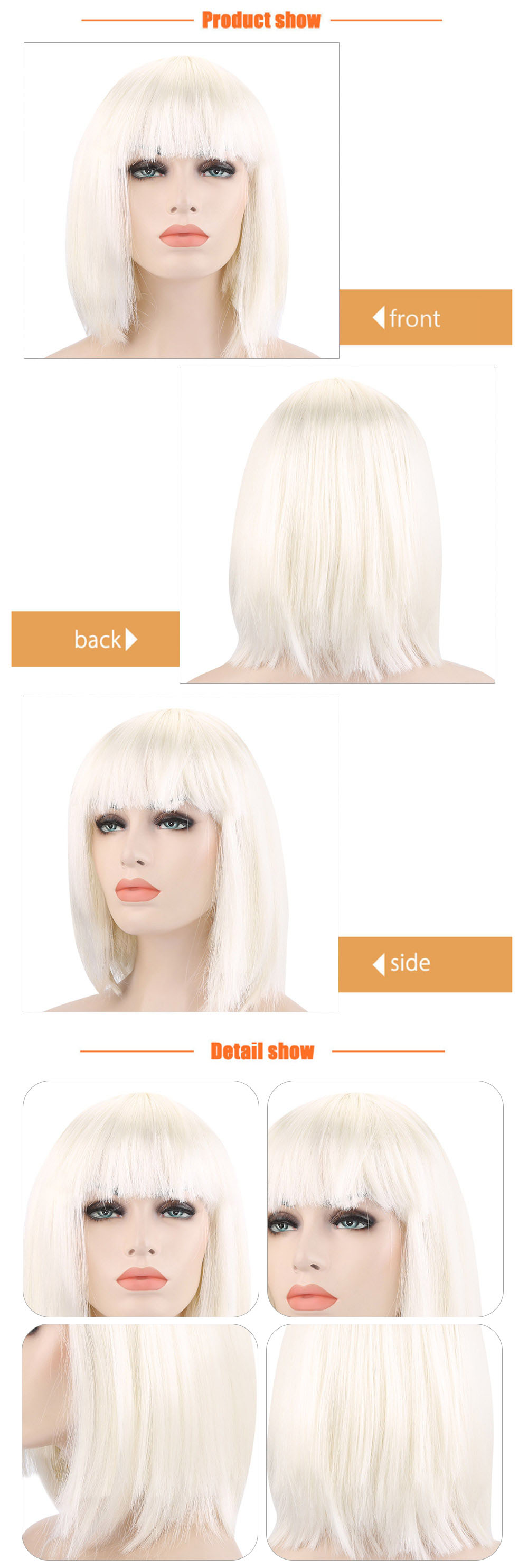 Bob Full Bangs Short Straight Off-white Wigs for Street Shooting Cosplay Masquerade
