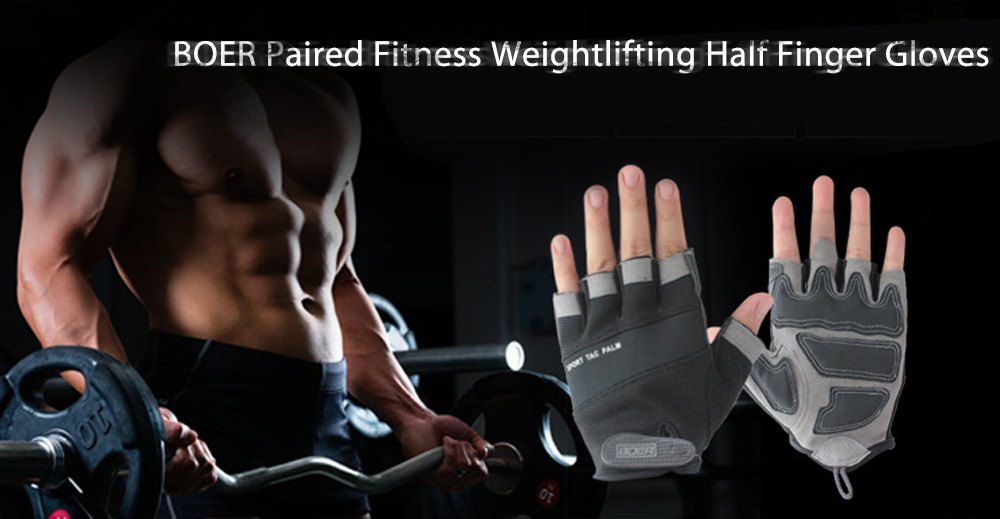 BOER Paired Body Building Fitness Weightlifting Half Finger Gloves for Men