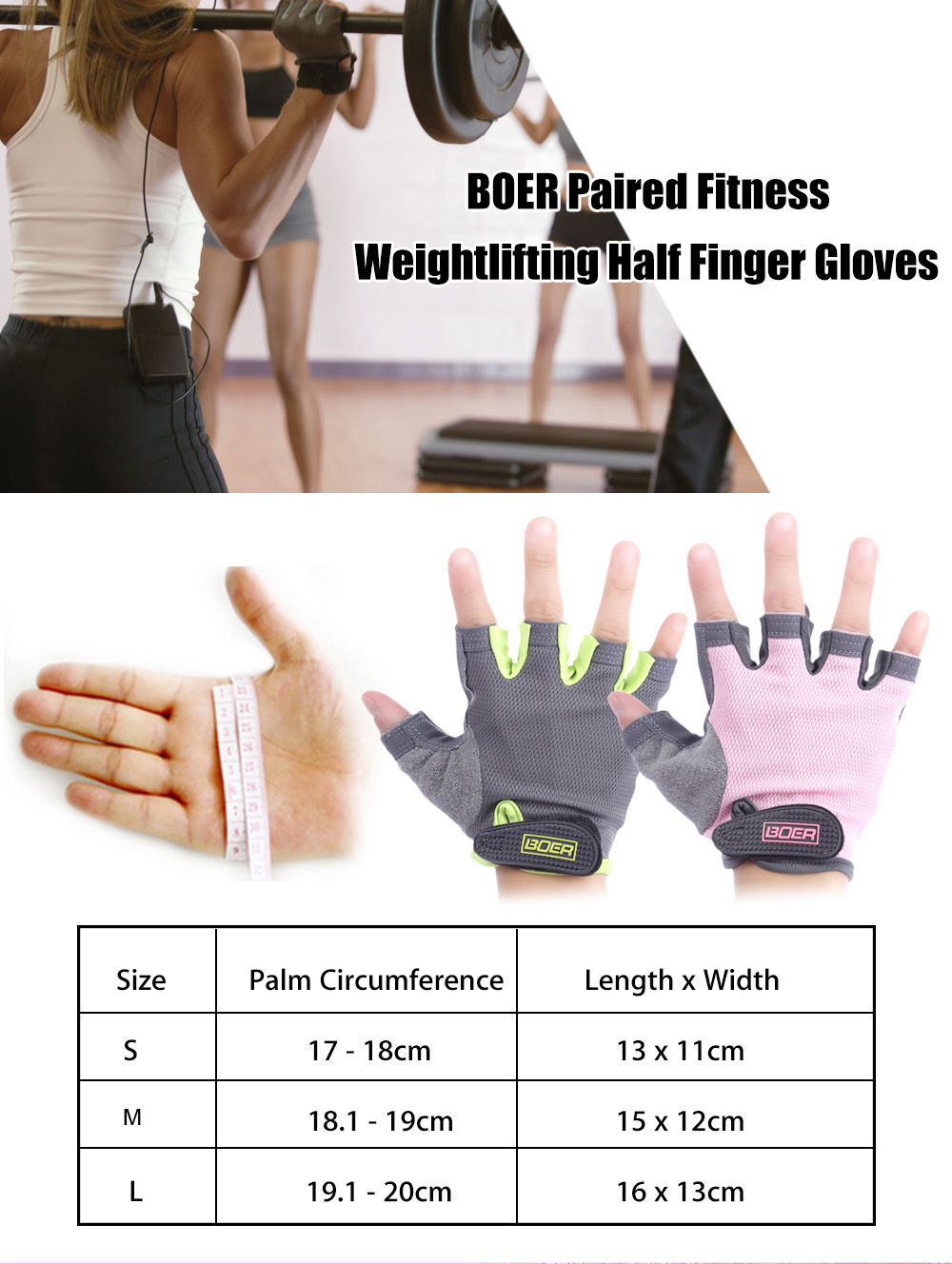 BOER Paired Body Building Fitness Weightlifting Half Finger Gloves for Women