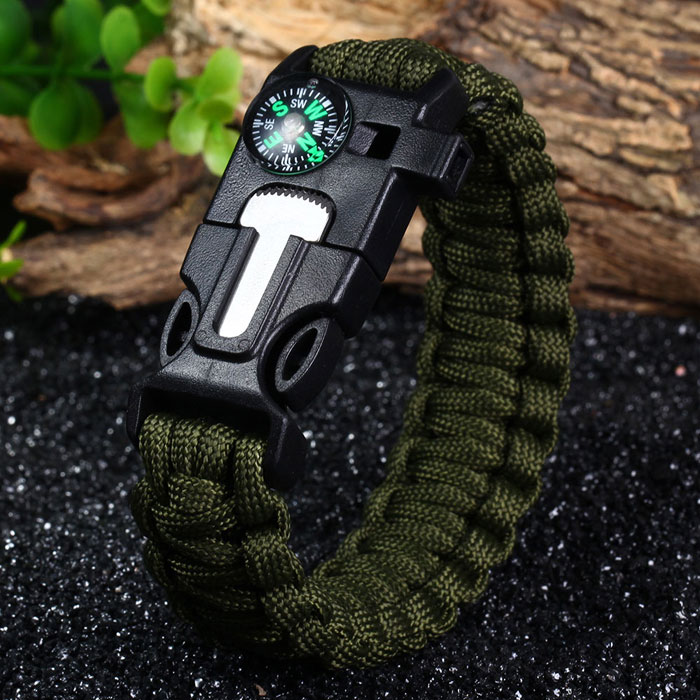 5 in 1 Outdoor Survival Gear Escape Paracord Bracelet Flint / Whistle / Compass / Scraper
