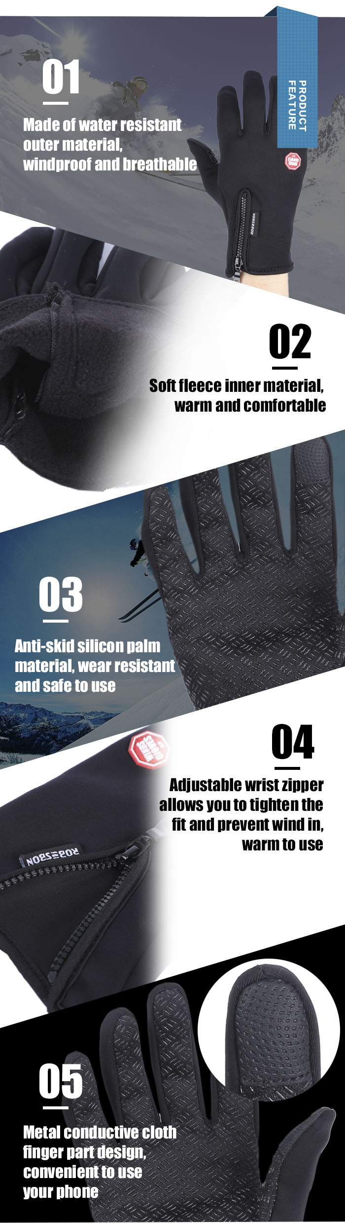Robesbon Paired Unisex Outdoor Bicycle Screen Windproof Warm Riding Gloves