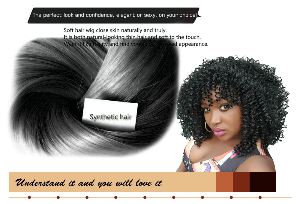 Adiors Hair Medium Afro Curly Side Bang Synthetic Wig