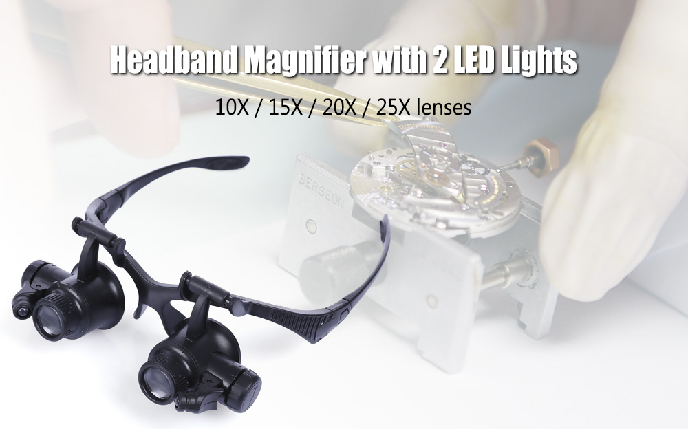 Multifunctional 10X 15X 20X 25X Watch Repairing Magnifier with LED Double Eye Lens Jeweler Repair Tool