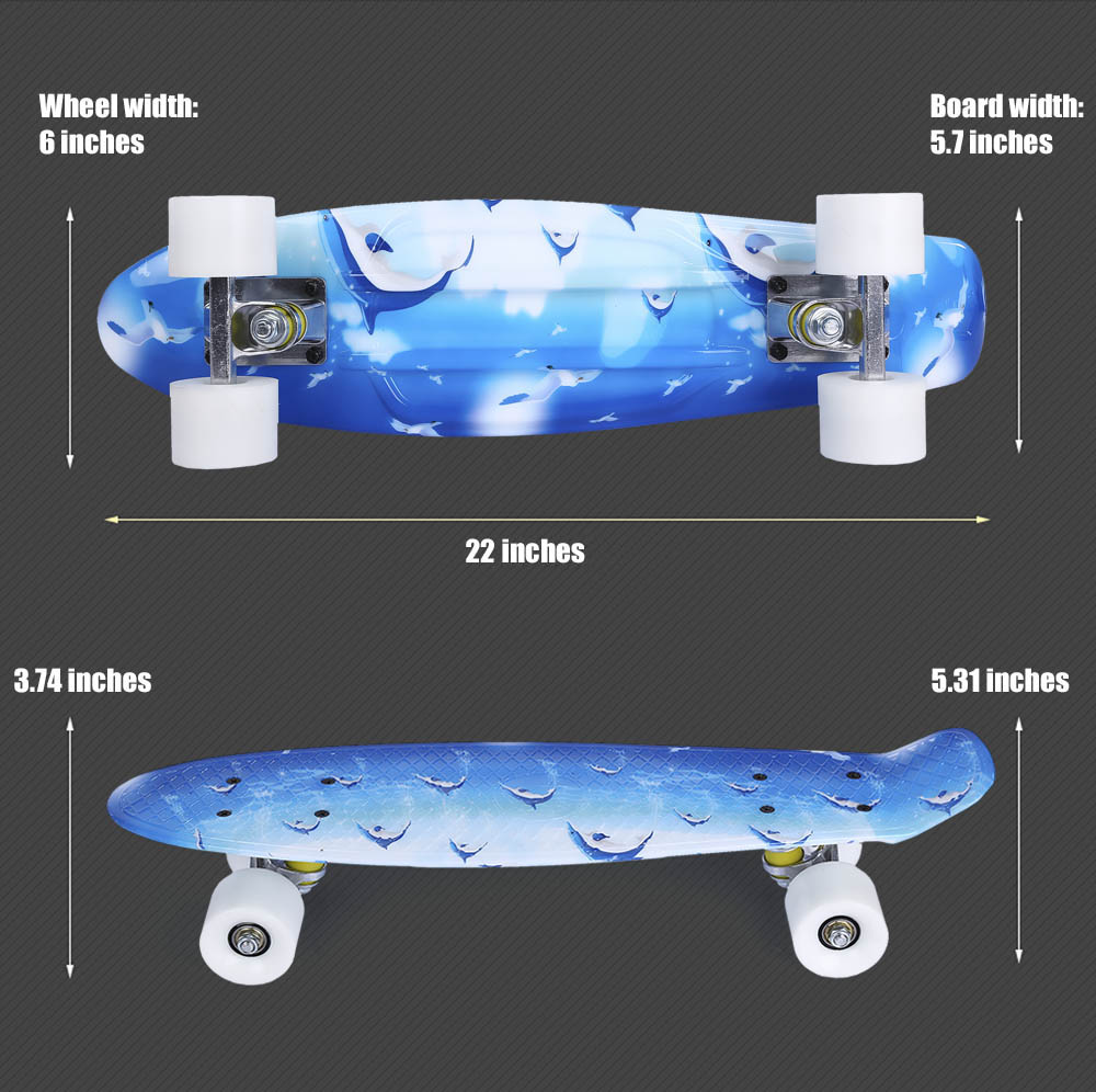 22 inch Dolphin Pattern Four-wheel Long Skateboard PP Plastic Board Deck