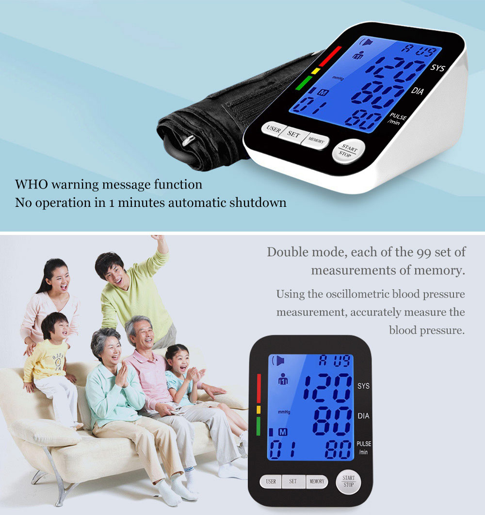 CHANGKUN Health Care Digital LCD Upper Arm Blood Pressure Monitor Heart Beat Meter
