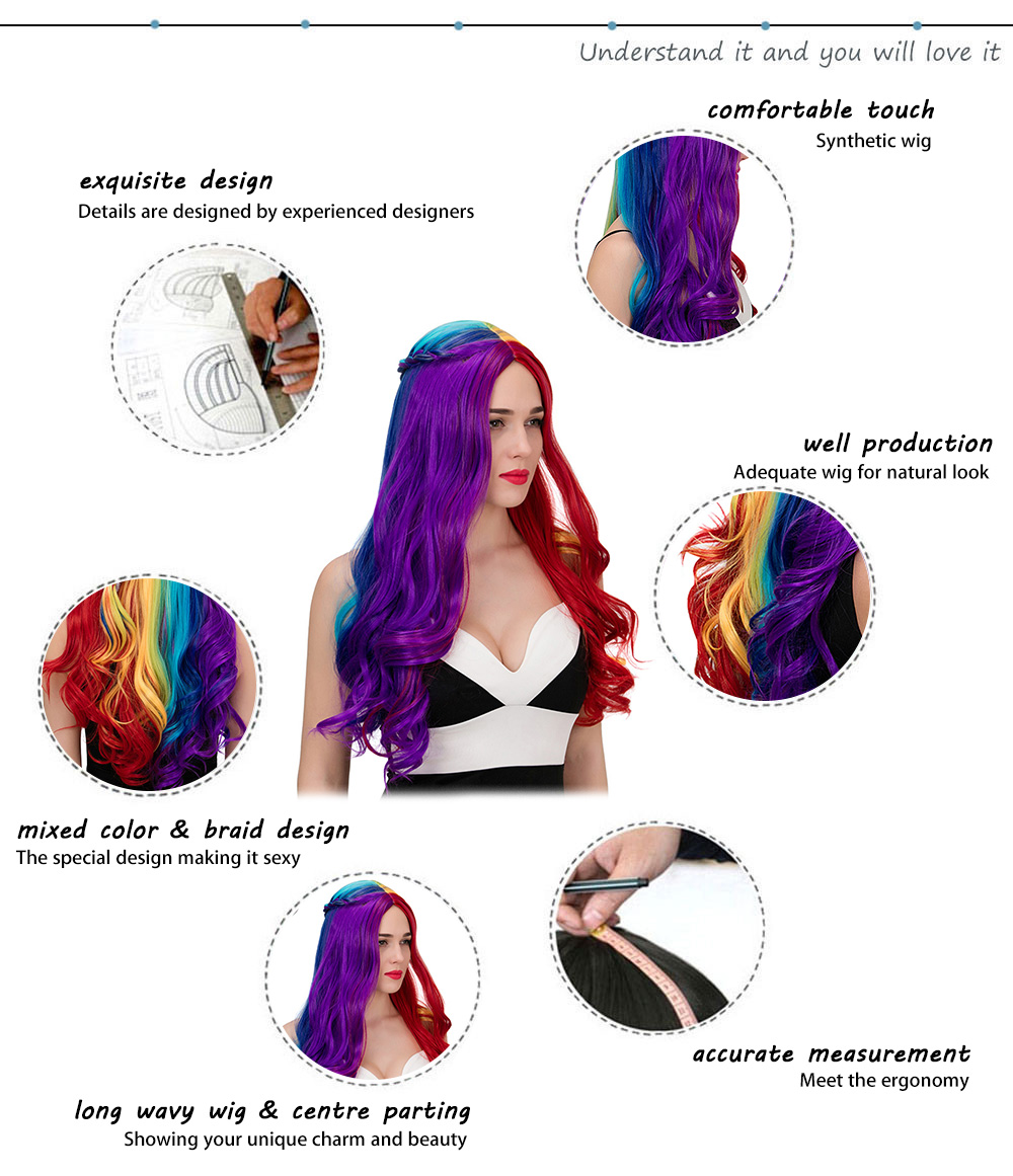 Adiors Long Colorful Centre Parting Side Braided Wavy Synthetic Wig