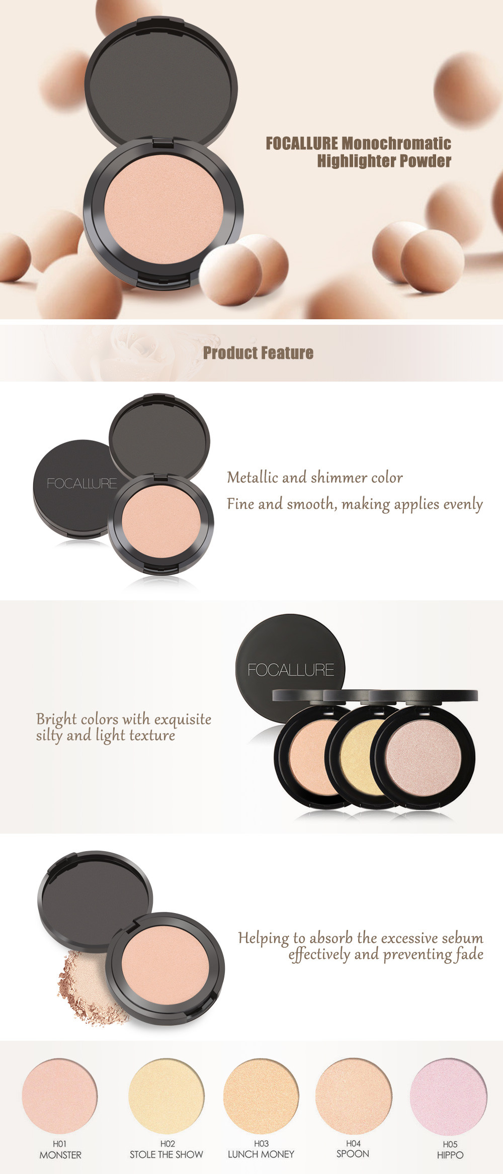 FOCALLURE Monochromatic Makeup Complexion Highlight Powder