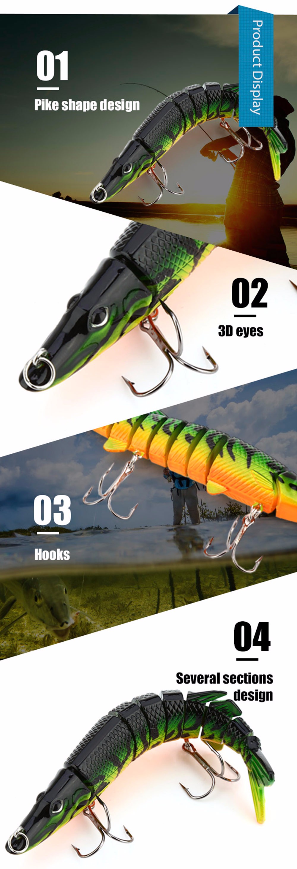 Proberos Artificial 9 Sections Pike Tackle Fishing Lure Crankbait