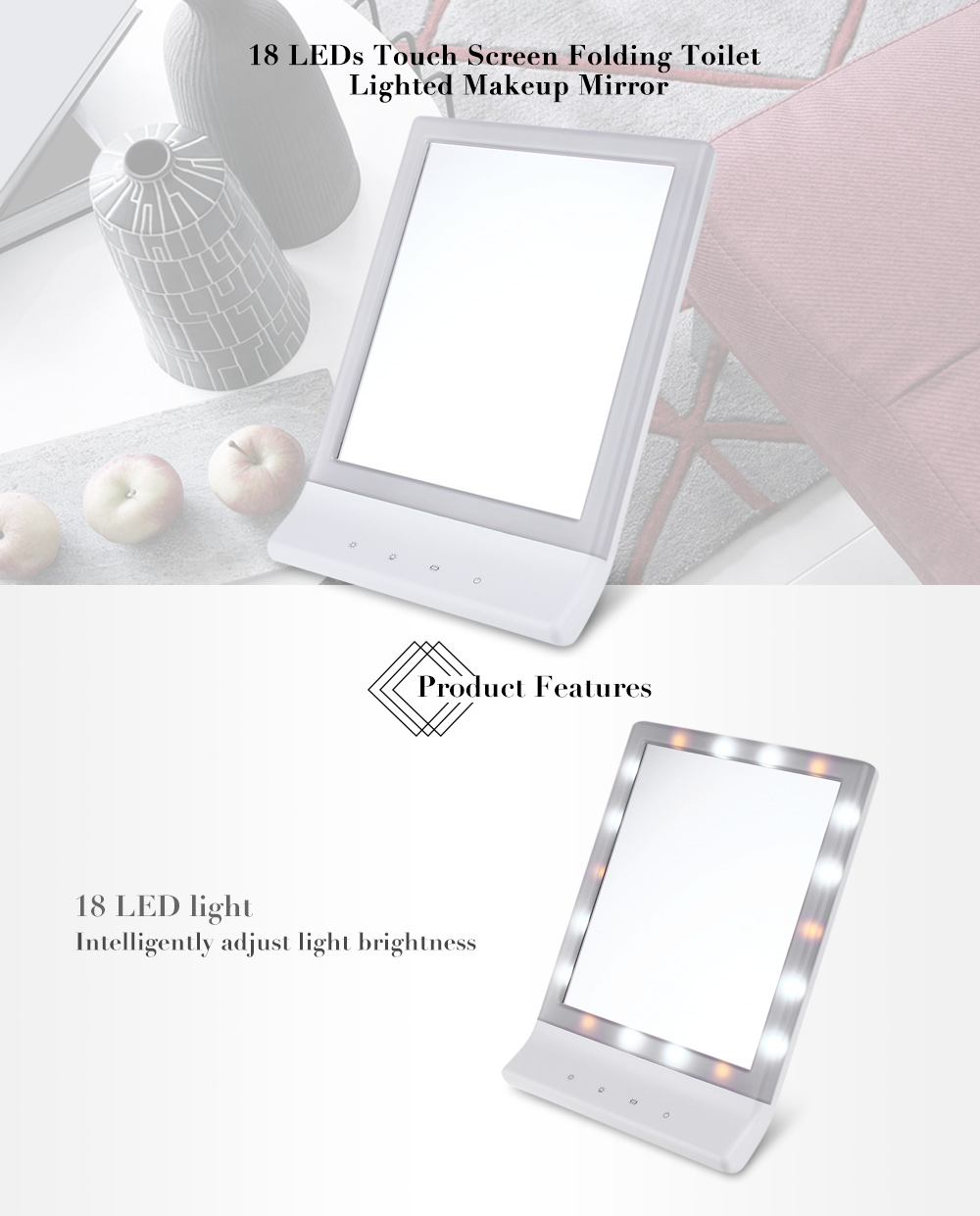 Folding Table 18 LEDs Lamp Luminous Cosmetic Mirror