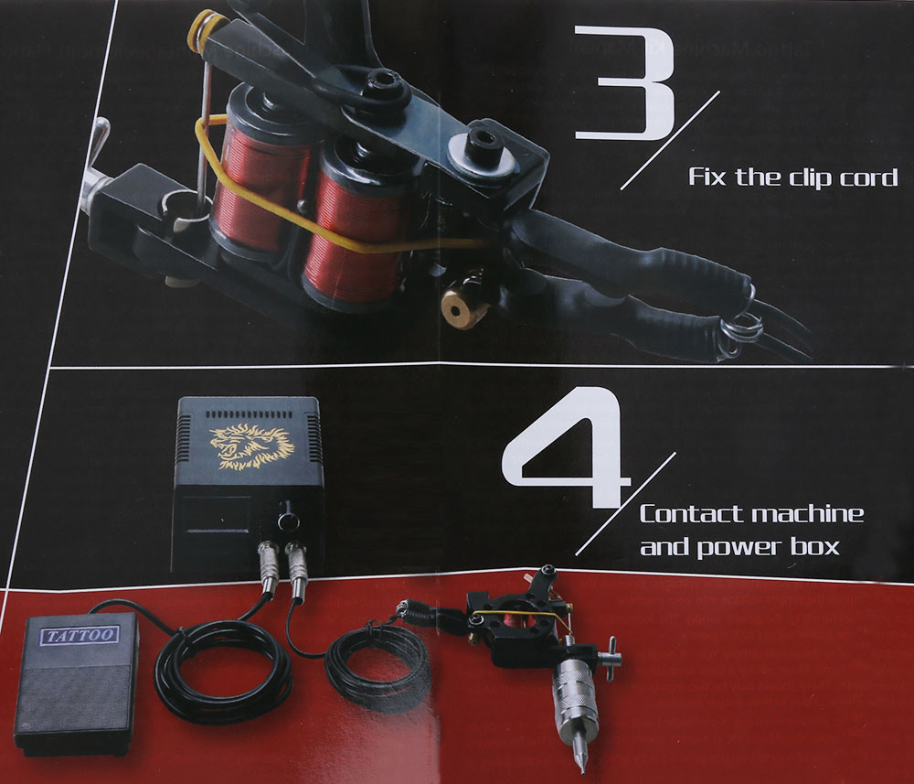 Tattoo Kit 2 Machine Gun Pigment Tips Power Supply Set 20 Needle for Beginner