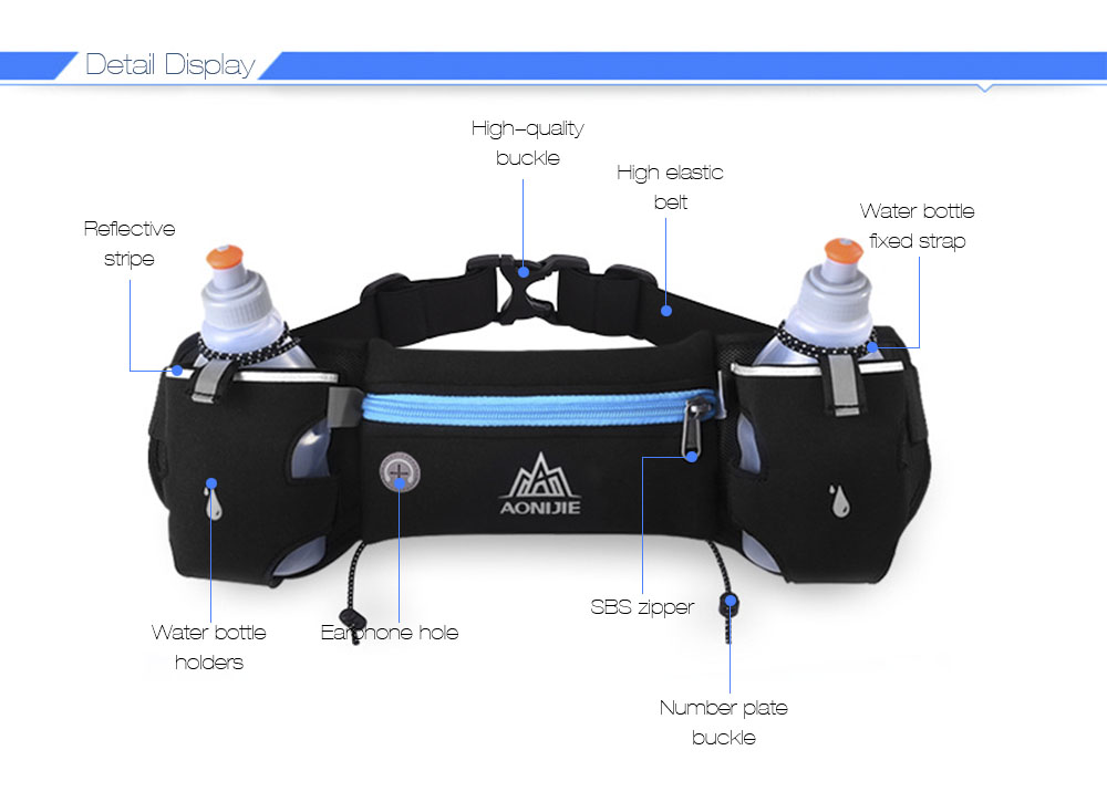 AONIJIE Outdoor Sports Water Resistant Walking Running Bag Belt Pack with 2 Bottle Holders