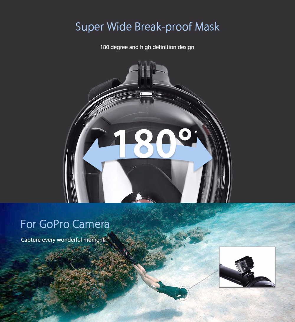 NEOpine Underwater Diving Swimming Training Scuba Anti Fog Dry Snorkeling Full Face Mask Set for GoPro Camera