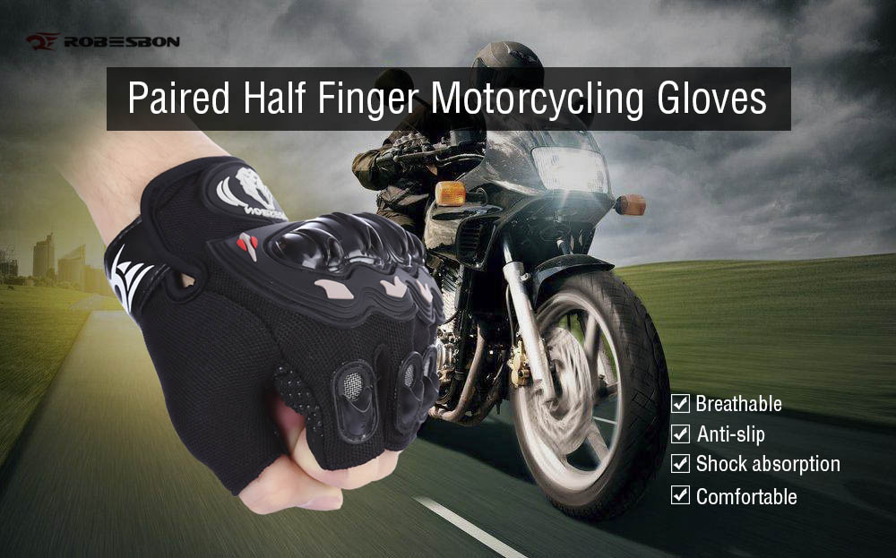 Robesbon Paired Breathable Antislip Motorcycle Half Finger Cycling Gloves