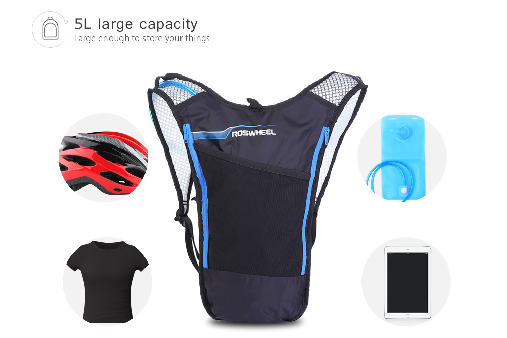 ROSWHEEL Bicycle Cycling Sports Running 5L Lightweight Breathable Hydration Backpack with 2L Non-toxic Water Bag