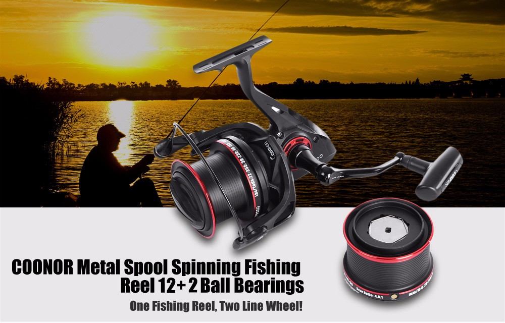 COONOR Metal Spool Spinning Fishing Reel 12 + 2 Ball Bearings 4.6:1 with YF8000 + YF9000